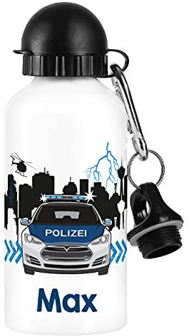 Striefchen® Trinkflasche mit Polizeiauto und Wunschname 500 ml BPA frei Aluminium