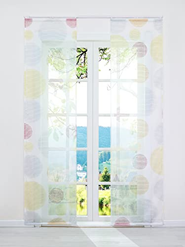 ESLIR Schiebegardinen Set 2er Flächenvorhänge Gardinen mit Klettband Schiebevorhang Transparent Vorhänge mit Kreis Muster Voile Bunt BxH 57x145cm 2 Stück