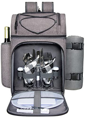 Hap Tim Picnic Basket Backpack for 2 Person with 2 Insulated Cooler Compartment, Wine Holder, Fleece Blanket, Cutlery Set,Perfect for Beach, Hiking, Camping, BBQs, Family or Wedding Gifts(36083G)