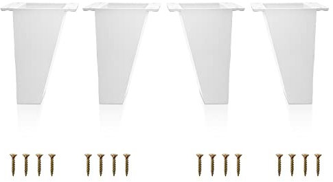 Kukicu Piedini per Mobili Bianchi - Set di 4, Viti Incluse – Design Nordico, Piedini Inclinati - Colore Bianco Neutro – Gambe per Mobili DIY in Plastica ABS per Tavolini, Mobili, Armadi, etc (4 Pezzi)