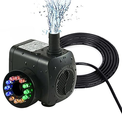 Pompe Immergée Aquarium Silencieuse, Pompe Fontaine Exterieure De Jardin, Pompe A Eau Electrique Fontaine Debit Reglable Pompe Bassin Poisson Brassage Aquaponie 12 Led Lumiere 220-240V 15W 800L/H