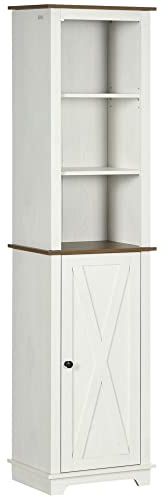 kleankin Tall Bathroom Floor Cabinet, Free Standing Storage Cupboard with Door and Adjustable Shelves for Kitchen, Living Room, White