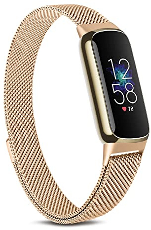 Tobfit Armband Kompatibel mit Fitbit Luxe Armband für Herren Damen, Edelstahl Mesh Metall Ersatzbänder für Luxe (Rose gold)