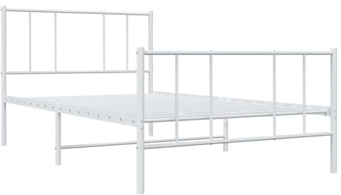 vidaXL Bettgestell, Bettrahmen mit Kopfteil Fußteil, Metallbett Bett mit Lattenrost, Einzelbett Gästebett Schlafzimmer, Metall Weiß 100x200cm