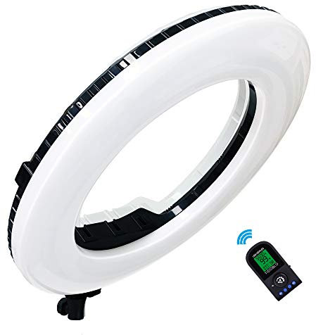 18 Zoll 96W LCD-Display 5500K Dimmbares einstellbares LED Ringlicht Lampen Kit,mit 3 Coldshoe Halterungen,Fernbedienung,Beleuchtung für Kamera Smartphone Portrait Selfie YouTube Foto Video