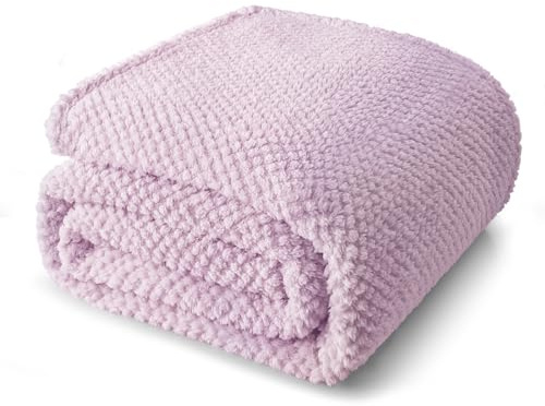 Whale Flotilla Jacquard Soft Double Size Bed Blanket, 150x200 CM | Lilac, Lightweight Breathable Waffle Blankets, Decorative for Chair Sofa Coach, All Season, Fluffy Microfiber, Bedspread