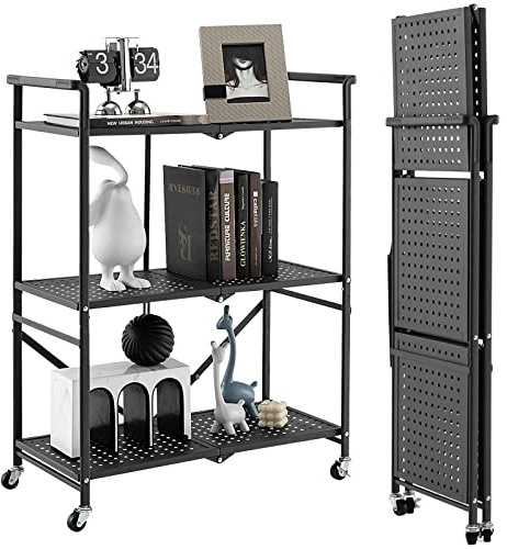 GOPLUS Desserte à roulettes Pliable, Chariot Roulant 3 Niveaux, avec Poignée Pratique, Gain de Place pour Garage, Cuisine, Maison, Bureau et Entrepôt