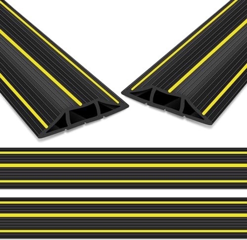 Cable Floor Cover, 4M Rubber Cable Protector, Outdoor Floor Cable Tidy with 3 Large Wire Cord Channel, Heavy Duty, Black