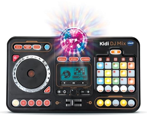 VTech - Kidi DJ Mix, Mesa de mezclas electrónica para niños 10 en 1, Bluetooth, Efectos de sonido, Luces, Bola de discoteca, Aprendizajes y juegos, Regalo para niños +6 años, Versión ESP