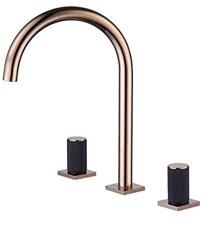 Mitigeur de lavabo de Salle de Bain, Robinet de lavabo de Salle de Bain, Robinet de Baignoire en Laiton Noir et Or Rose à Double poignée, robinets de lavabo Chaud et Froid (Couleur : Or Rose