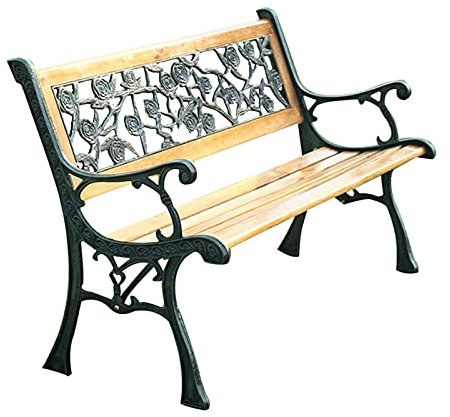 Banc de Jardin Banc de jardin en bois avec lattes de banc de jardin de 50 pouces, banc de jardin de terrasse, chaises de porche résistantes aux intempéries, en fonte et lattes en bois massif, siège de