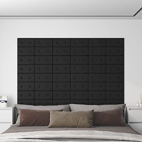 Gecheer 12 x Paneles de Pared, Paneles de Techo, Paneles, Revestimiento de Paredes, decoración de Paredes, calcomanías de Pared Cuero sintético Negro 30x15 cm 0,54 m²
