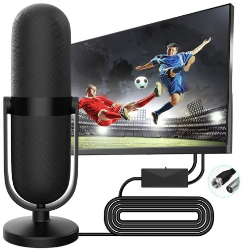 AXFEE DVBT2 Antenne, Antenne Verstärker 36Dbi+ HDTV Zimmerantenne, Full HD, für digitales Fernsehen, Digital TV, DAB Radio, DVB-T2 Antenne Fernseher Freenet tv Innen Außen, mit Magnetfuß 5m Kabel