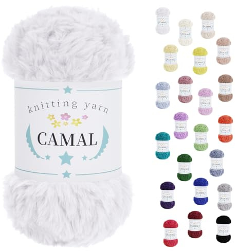 CAMAL Wolle für Taschen Häkeln, 100g / 60m Chenille Wolle Dick Garn Polyester Plüschwolle Chunky Yarn Häkelwolle zum Stricken Mütze, Ohrenschützer, Puppen (Weiß)