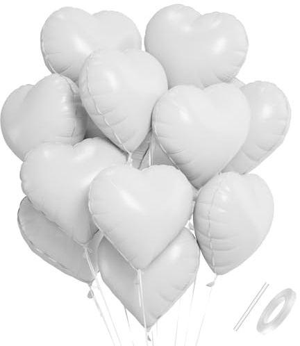 Herzluftballons Weiß, 18 Zoll Weiß Folienballon Herz, Herzluftballons Hochzeit, Weiße Herz Luftballons Hochzeit Helium Set, Ballons mit Herzform Geeignet für Valentinstag, Hochzeitsfeier, Anniversary