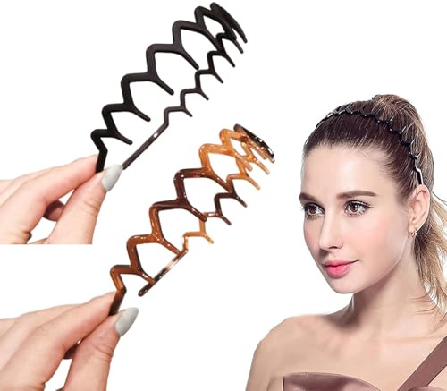 Dinghaole 2 Stück Zickzack Haarreifen für Damen, Haifischzahn Haarkamm Haarband Gewellte Kunststoff, Wellenförmige Stirnband Anti-Rutsch Kopfreifen, für Party Reisen Sport Schminken