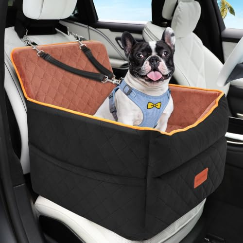 Hunde Autositz für kleine bis mittlere Hunde, Waschbarer hundesitz Auto mit Aufbewahrungstaschen, Ansteckbare Leine,verdickter Hundeautositz Sitzerhöhung Hundebett Auto für Rückbank Vordersitz-S