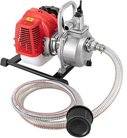 Bomba de agua de gasolina de 2 tiempos, motor de gasolina, bomba de agua, 1,45 kW y 42,5 cc, bomba de jardín para riego de jardín y suministro de agua en obras, depósito de aceite de 6500 rpm, 1 L,