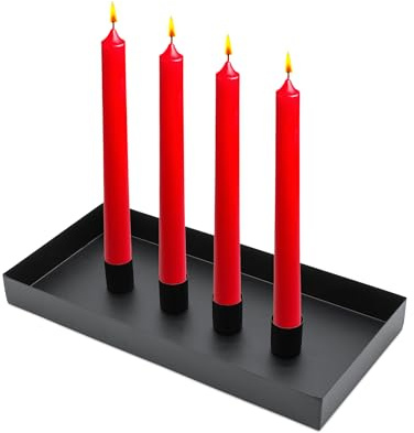 Magnetisk ljusbricka för stavljus 30 cm rektangulär – svart – metallljushållare med 4 magnetiska hållare – dekorativ bricka för högtider, advent, ljusstativ