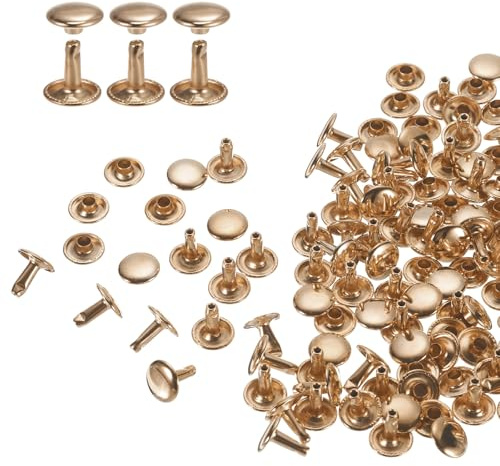 QUARKZMAN 60 set med dubbla huvor i läder, 10 x 10 mm rund skruvnit för läder chicago metall läderbälte tyg väska reparation dekoration, ljusguld