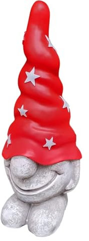 Aspinaworld Nain de jardin portant un bonnet rouge avec des étoiles 36 cm, figurine de jardin résistante aux intempéries