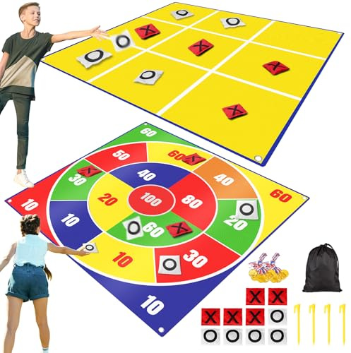 2-in-1 Giant Bean Bag Toss Large Tic Tac Toe Outdoor Games for Kids Adults-4.5ft Outside Lawn Yard Camping Field Day Games for Kid Family-Backyard Fun Carnival Beach Picnic Party Easter Outdoor Game