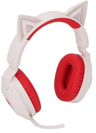 Casque d'oreille pour Chats, Casque sans Fil Bluetooth pour Enfants avec Microphone, LED de Jeu Pliable éclair (Rouge)