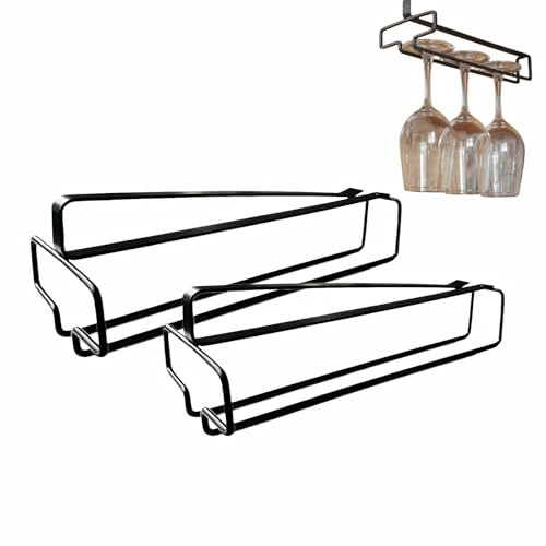 Bitcoraje Gläserhalterung Hängend, 2 Stück Weingläser Halter Gläserhalterung, Stemware Rack Kein Bohren Weinglas Regal Für Küche Bar Restaurant Schwarz