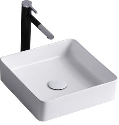 Vasque de Salle de Bain Carrée Moderne, Vasque de Salle de Bain en Céramique Blanche, Idéale pour Meuble, Hôtel Ou Maison(30cm/12in)