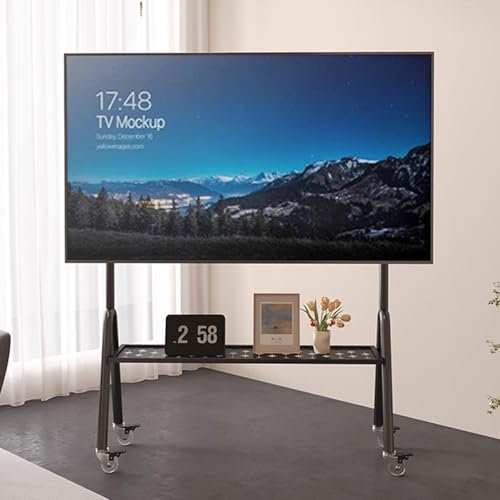 LYXWGRZD TV-stativ, v med Förvaringshyllor, Rullande TV-ställ med Hjul, Rullande TV-vagn for 60-100 TV-apparater, TV-ställ på Golvet for Vardagsrum/sovrum(Black)