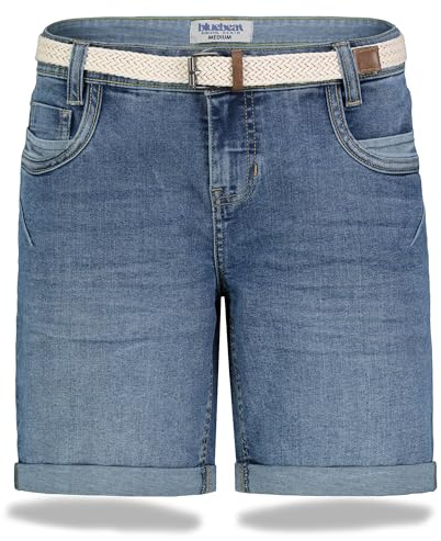 Sublevel Damen Jeans Shorts Denim Bermuda Chino Stretch mit Flechtgürtel Bequeme Kurze Sommer Hose