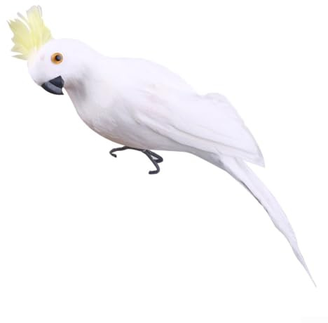Artificial Feathered Parrot Statue 25cm Realistic Bird Ornament with Wire Clip and Feet for Garden Decoration Indoor Outdoor Lawn Tree Display Crafts Projects Animal Model(crown yellow and white)