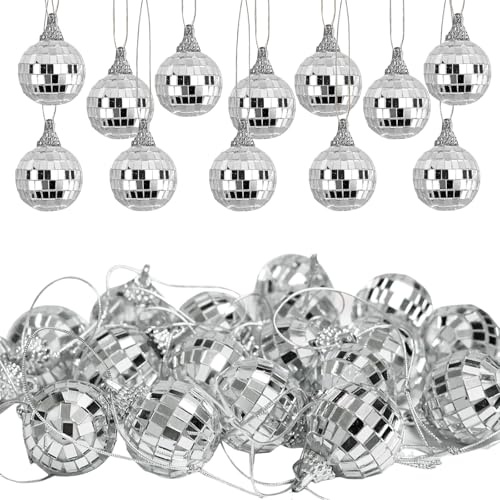Mini Disco Balls, 30 Pcs Silver Mirror Disco Balls, 3cm/1.2in Diameter Mirror Disco Balls Small Disco Ball Ornament for Home Party Wedding Christmas Decoration Lighting Effect