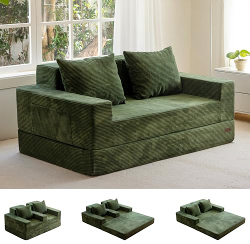 MAXYOYO Cama Sofá Plegable de Pana, Sillón Reclinable Durmiente Convertible con Portavasos y Almohada de Lanzamiento para Sala de Estar, Dormitorio o Habitación de Invitados