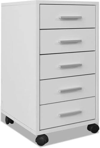 Homgoday Kontorslådeskåp, rullcontainer, 5 lådor, vit, trämaterial + MDF 33 x 38 x 63 cm modell 243064