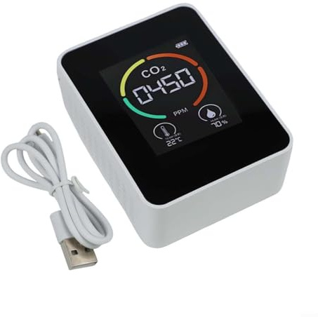 Moniteur de dioxyde de carbone - Détecteur de qualité de l'air intérieur avec affichage en temps réel de la température et de l'humidité - Alimenté par USB et batterie - Pour la maison, le bureau et
