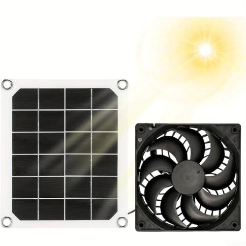 Ventilador de escape accionado solar 7W para invernaderos y casas de mascotas, ventilador de ventilación con salida DC5521 y accesorios de instalación para un montaje estable