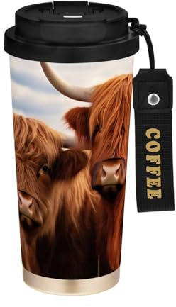 fifbird Highland Cows 17oz Insulated Coffee Mug Travel Tumbler 316 Stainless Steel Water Bottle Cup Holders