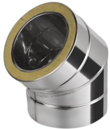Stainless Steel Twin Wall Insulated Pipes, Elbows, Push Fit Flue Liner System, Chimney Stove Metal Pipe, 50mm Thermal Insulation (Elbow ID - 150mm/ OD - 210mm / 45 Degree)