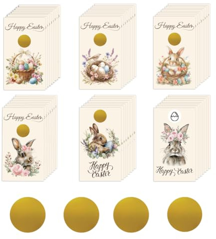 PLIGREAT 240 tarjetas de Pascua para rascar, bonitas tarjetas en blanco con 240 calcomanías para rascar, 6 estilos, haz tus propios certificados de regalo para rascar para feliz Pascua, pequeños