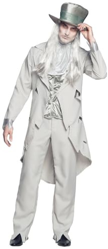 Boland - Erwachsenen-Kostüm Geister-Bräutigam, Weste, Mantel, Hose und Jabot, Set, Karneval, Mottoparty, Halloween, Weiß, 54-56