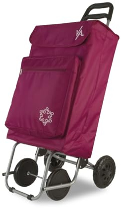Amig - Carrello spesa - Carrello spesa 4 ruote - Pratico e capiente con tasca esterna - 22 x 40 x 106 cm - Tessuto/Metallo - Rosso