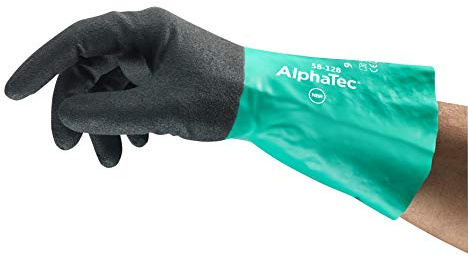 Ansell AlphaTec 58-128 Guantes Nitrilo Resistentes Productos Químicos, Compuesto de Nitrilo de Alto Rendimiento, Guante de Trabajo Hombre Mujer, Verde, Talla S (12 Pares)
