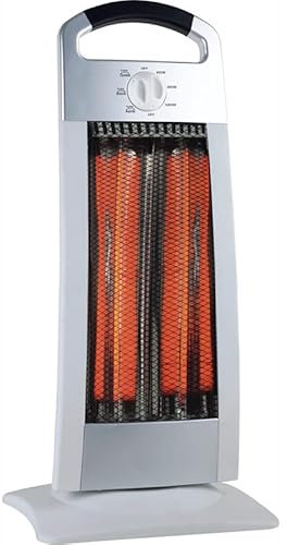 Palucart Stufa Carbonio basso consumo elettrica carbonio 900w, con oscillazione maneggevole con maniglia e sistema di sicurezza colore grigio stile alluminio e bordi bianchi 29x24x62cm -3111F1,7