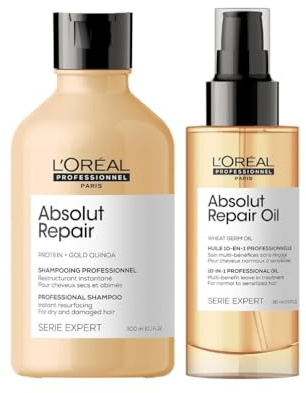 L'Oréal Professionnel Reparierendes Pflegeduo aus Shampoo und 10in1 Leave-In Öl, Mit Quinoa für strapaziertes und trockenes Haar, Serie Expert, Absolut Repair