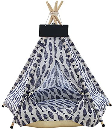 Vinnykud Tipi Zelt für Haustiere Hundezelt aus Baumwollleinen Hundezelt Abnehmbar und Waschbar Haustier Zelte Häuser mit Kissen Katzenzelt Wegklappen Möbel Hundebett Katzenbett 60x60x70cm