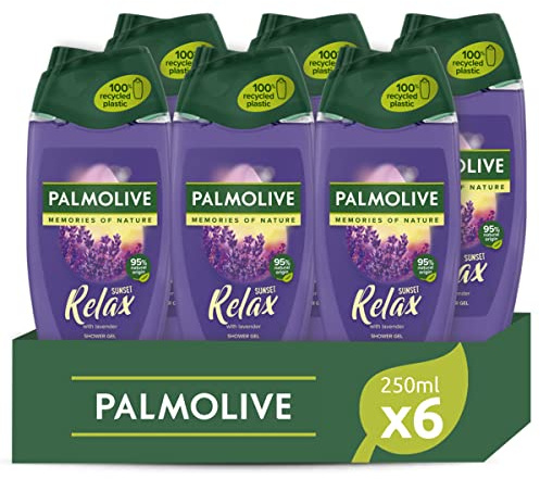 Palmolive Memories of Nature - Sunset Relax - Mousse de douche pour femme - Formule délicate testée dermatologiquement - Peau douce et parfum repoussant les champs de lavande - 6 x 250 ml