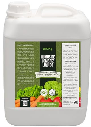 Humus de Lombriz Líquido 20L – Fertilizante Universal Muy Concentrado 5ml/L | +50% de Materia Orgánica – Abono Líquido para Plantas y Regenerador del Suelo – 100% Puro y Orgánico, Sin Residuo (20L)