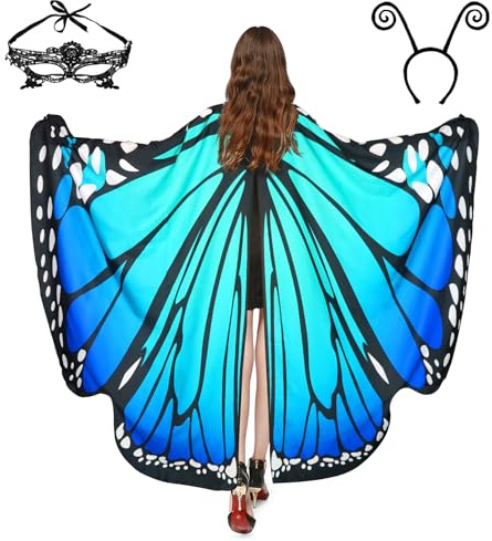 Sunlisky Cape med fjärilsvingar Vuxen Fjäril Kostym för Kvinnor Fjäril Tillbehör För Halloween Cosplay Scenario Karneval Kostym Med Mask och Huvudband 168 x 135 cm