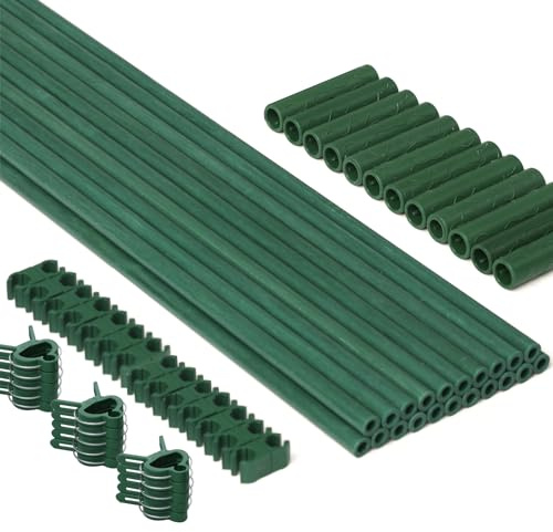 MAXPACE 62pcs Garden Stakes Kit: Includes 20 Sets of Fiberglass Plant Sticks Supports & Accessories for DIY 4ft, 5ft, 6ft, 7ft Stakes for Tomato, Vegetables, Indoor & Outdoor Gardening Supplies
